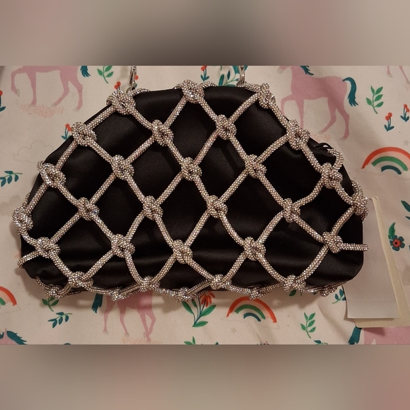 NWT Ted Baker Kylar Black Satin & Crystal Evening Convertible Bling Purse Bag - Picture 3 of 12